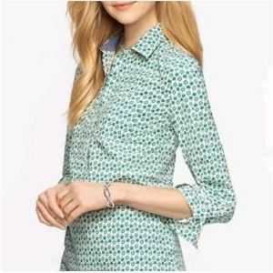 Talbots Green Apple Print Popover Shirt Pockets